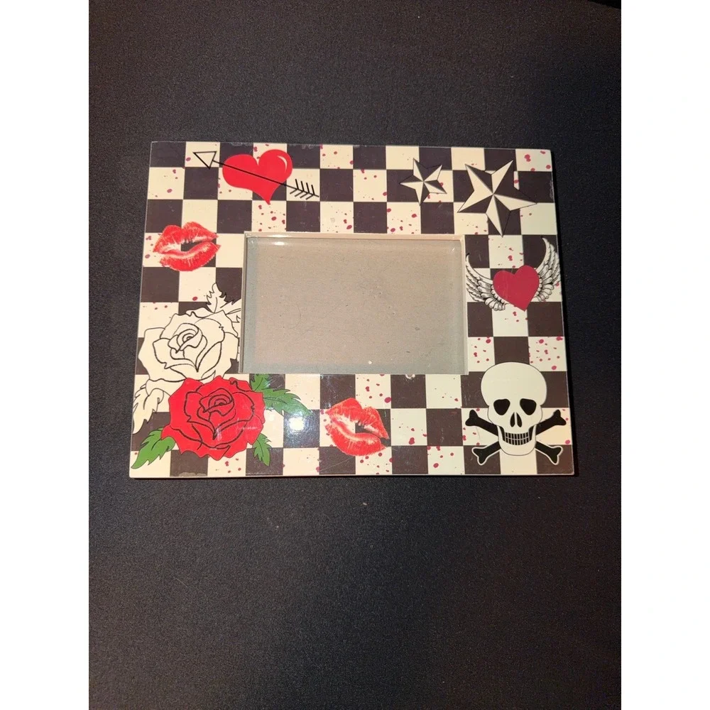 Tattoo Rockabilly 4x6 Picture Frame Skull Hearts Roses Checkered‎ 10x8 Decor